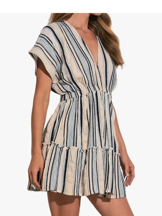 Elan Other - Elan VNECK Embroidered Cream and Navy Striped Swim Coverup ❤️❤️